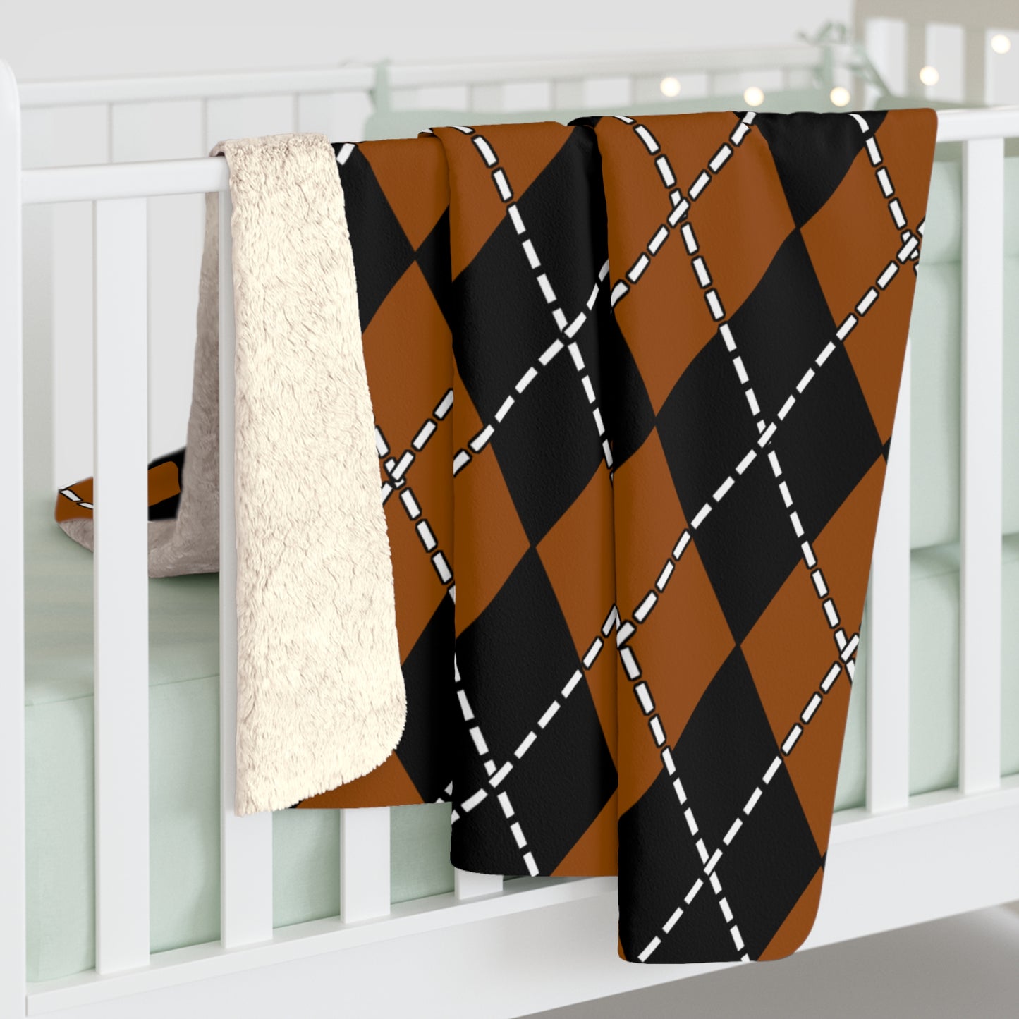 Brown, Black Retro Argyle Blanket Throw