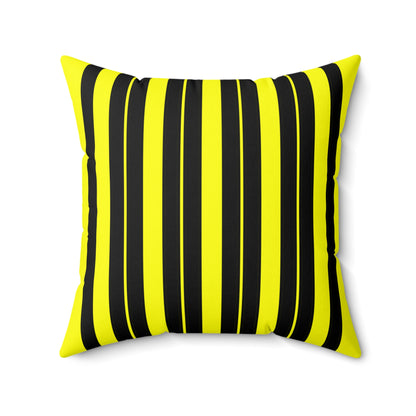 Yellow, Black Retro Stripes Cushion Pillow