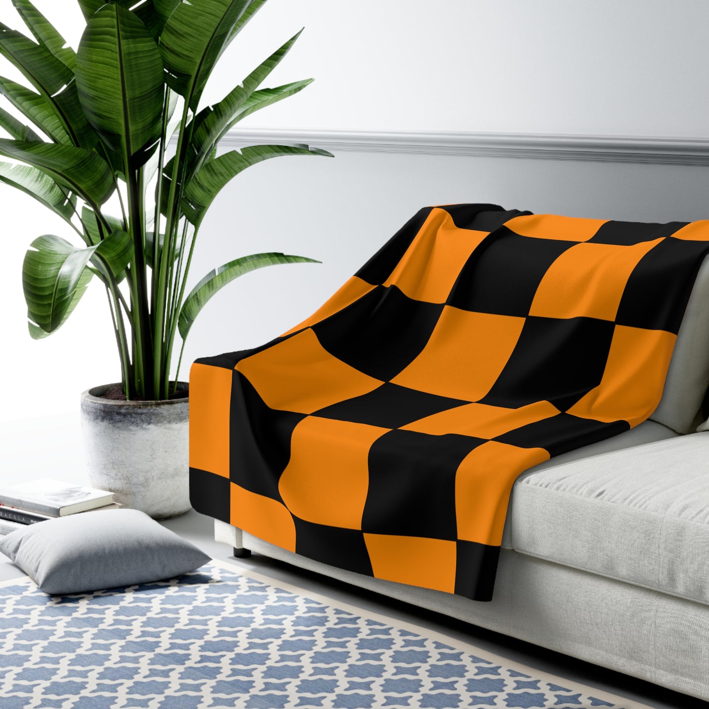 Dark Orange, Black Retro Check Blanket Throw