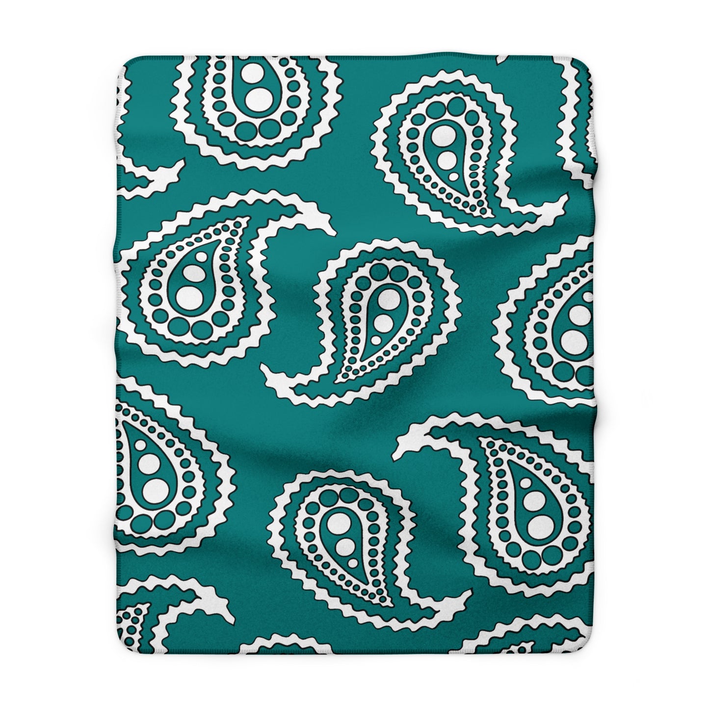 Teal, White Retro Paisley Blanket Throw