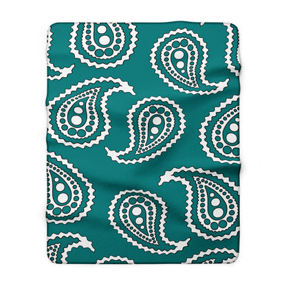 Teal, White Retro Paisley Blanket Throw