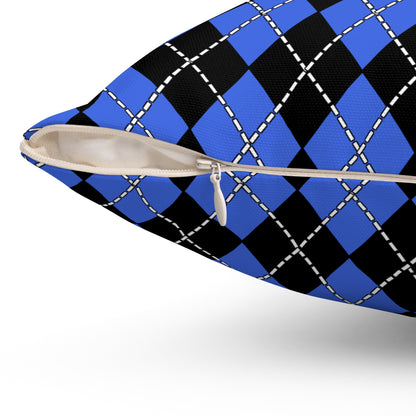 Royal Blue, Black Retro Argyle Cushion Pillow