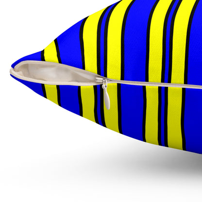 Blue, Yellow Retro Stripes Cushion Pillow