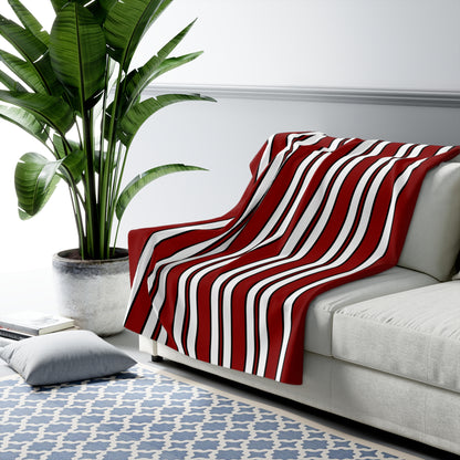 Dark Red, White Retro Stripes Blanket Throw