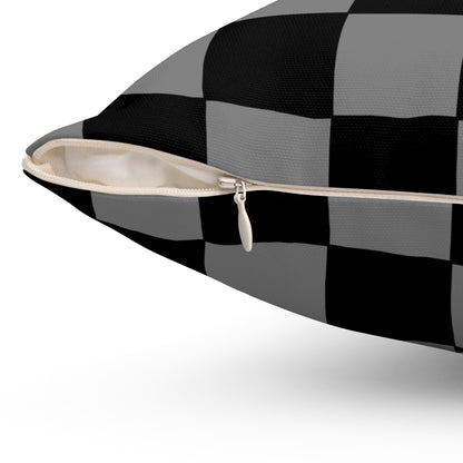 Grey, Black Retro Check Cushion Pillow