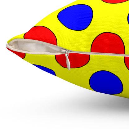Yellow, Blue, Red Retro Polka Dots Cushion Pillow