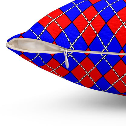 Blue, Red Retro Argyle Cushion Pillow