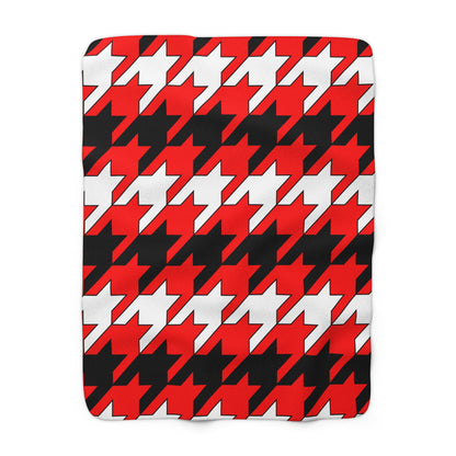 Red, Black, White Retro Houndstooth Blanket Throw