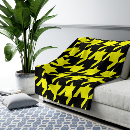 Yellow, Black Retro Houndstooth Blanket Throw