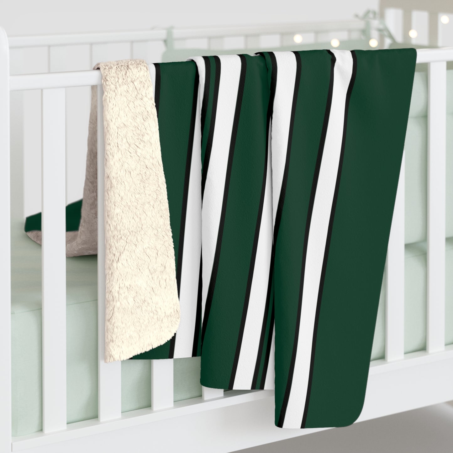 Dark Green, White Retro Stripes Blanket Throw