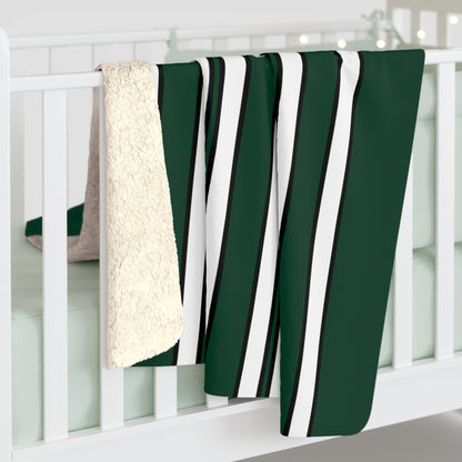 Dark Green, White Retro Stripes Blanket Throw