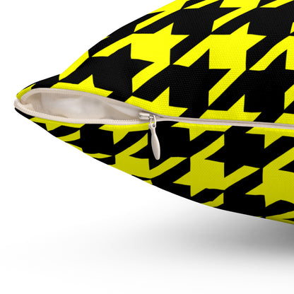 Yellow, Black Retro Houndstooth Cushion Pillow