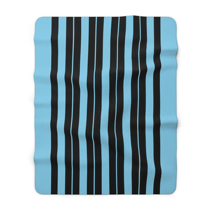 Sky Blue, Black Retro Stripes Blanket Throw