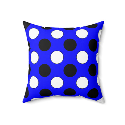 Blue, Black, White Retro Polka Dots Cushion Pillow