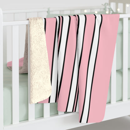 Pink, White Retro Stripes Blanket Throw