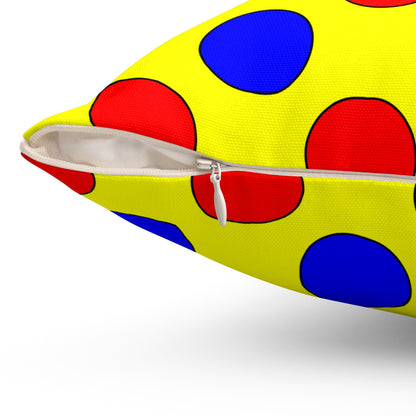 Yellow, Blue, Red Retro Polka Dots Cushion Pillow