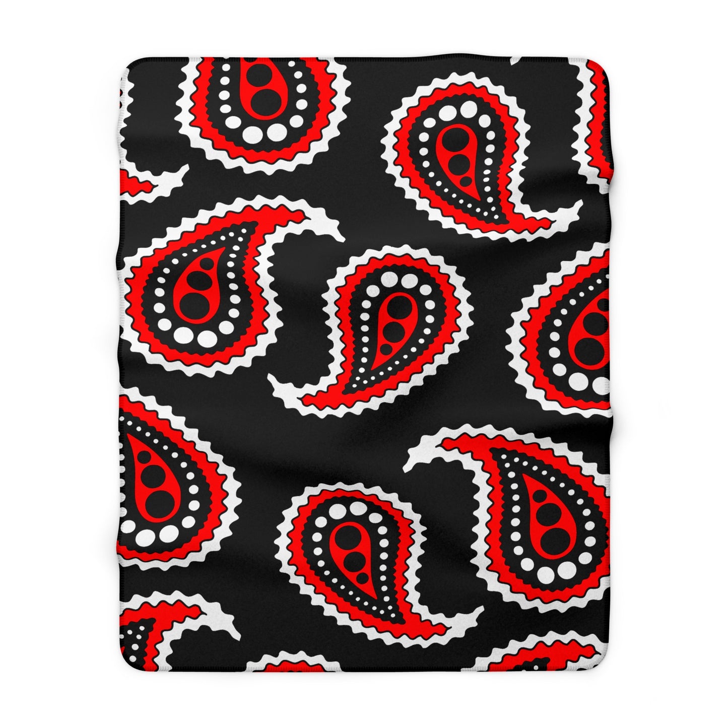 Black, White, Red Retro Paisley Blanket Throw