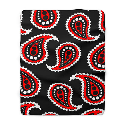 Black, White, Red Retro Paisley Blanket Throw