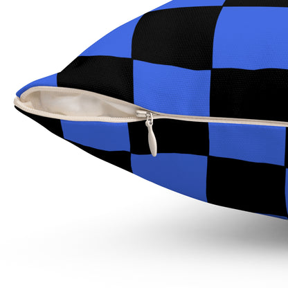 Royal Blue, Black Retro Check Cushion Pillow