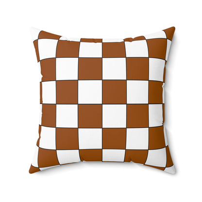 Brown, White Retro Check Cushion Pillow