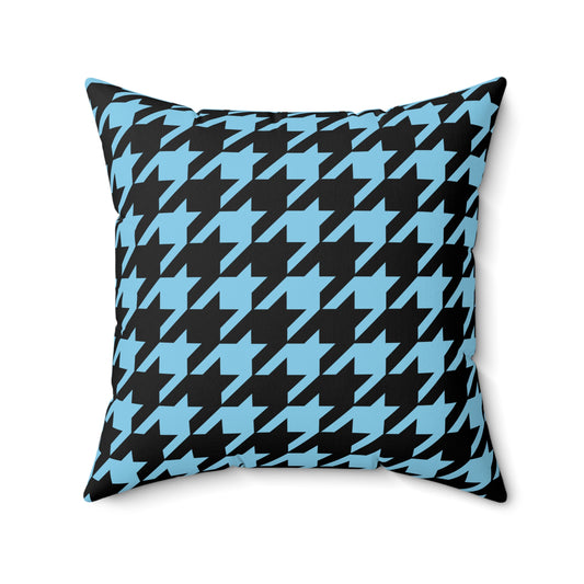 Sky Blue, Black Retro Houndstooth Cushion Pillow
