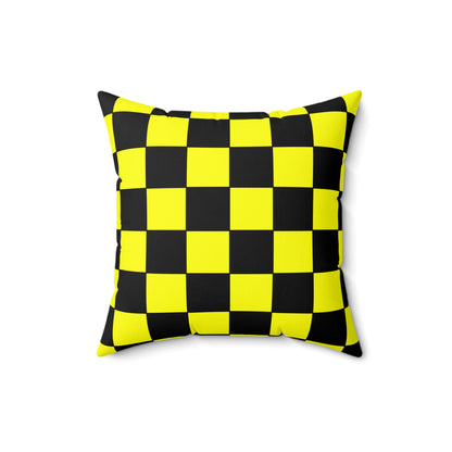 Yellow, Black Retro Check Cushion Pillow