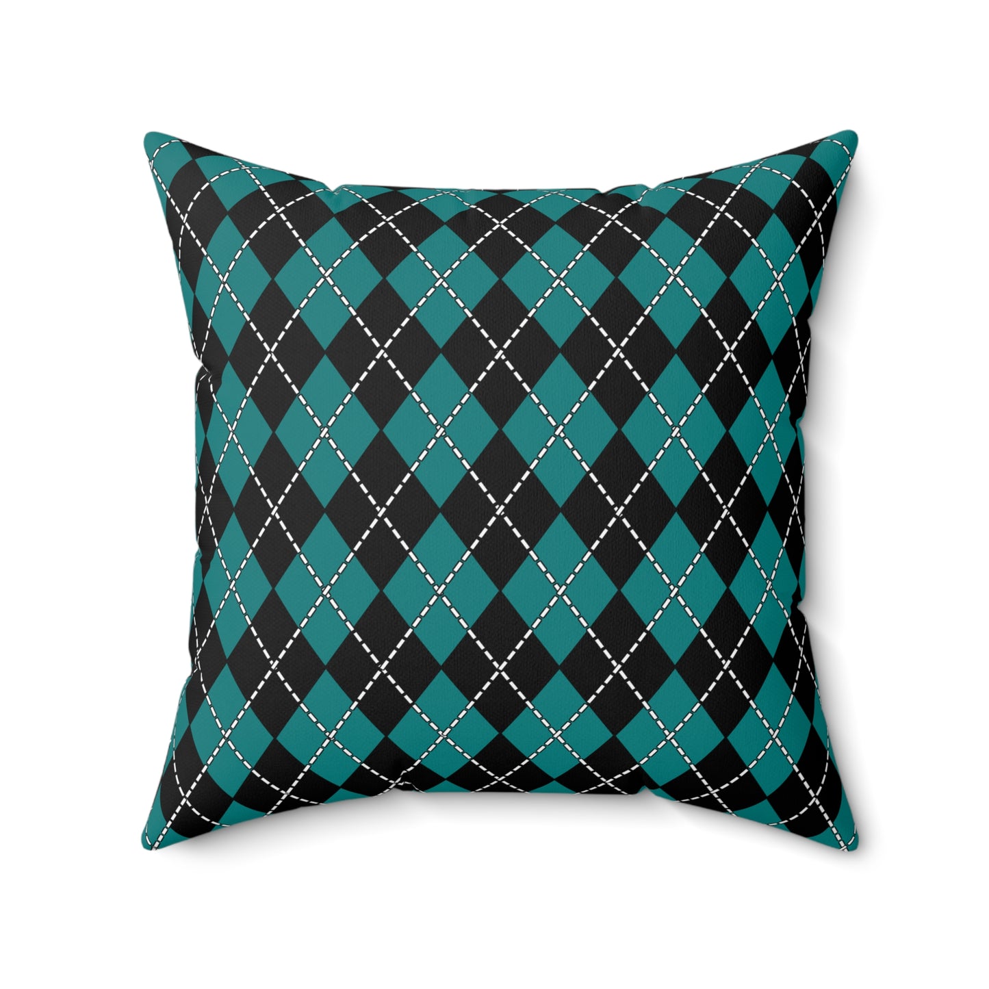 Teal, Black Retro Argyle Cushion Pillow