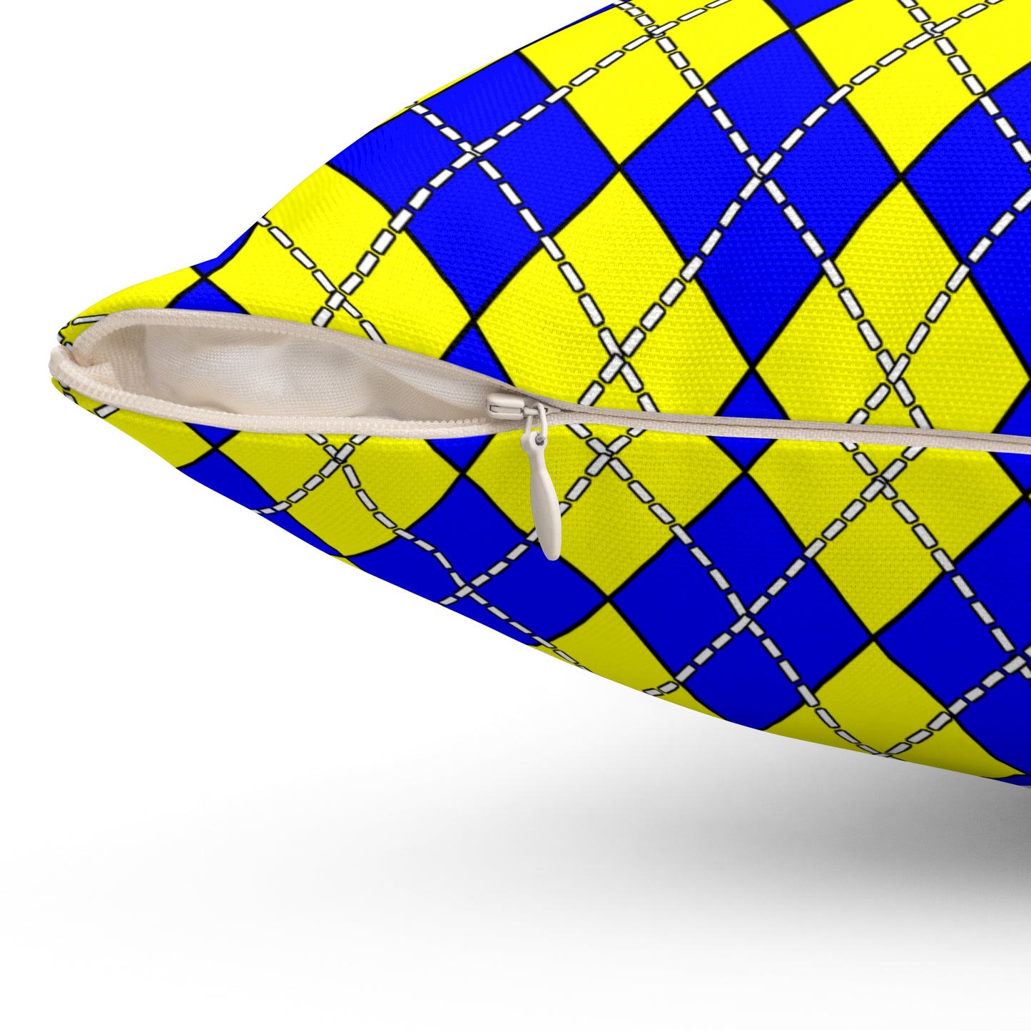 Yellow, Blue Retro Argyle Cushion Pillow