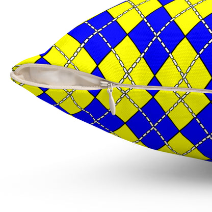 Yellow, Blue Retro Argyle Cushion Pillow