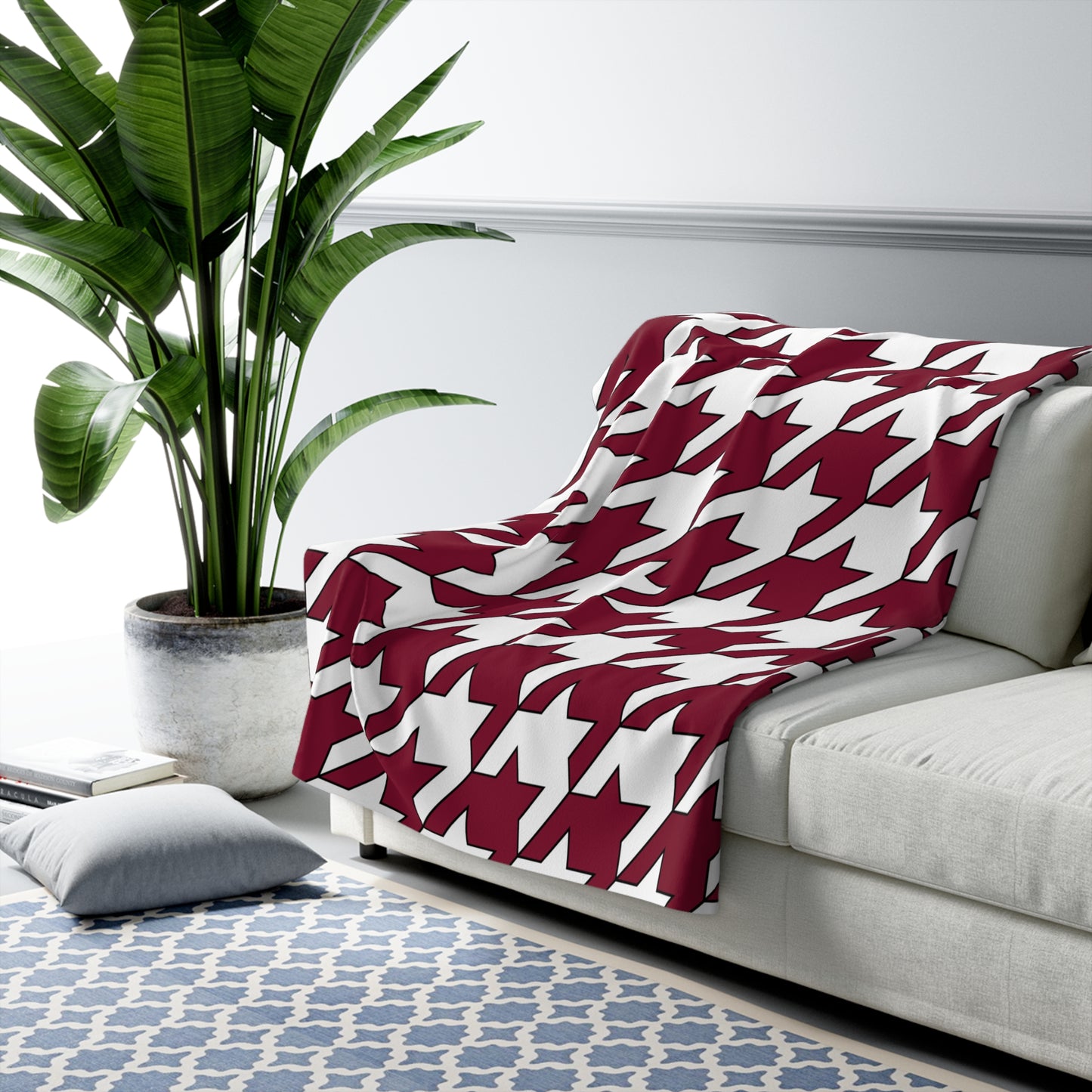 Claret, White Retro Houndstooth Blanket Throw
