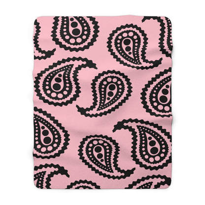 Pink, Black Retro Paisley Blanket Throw