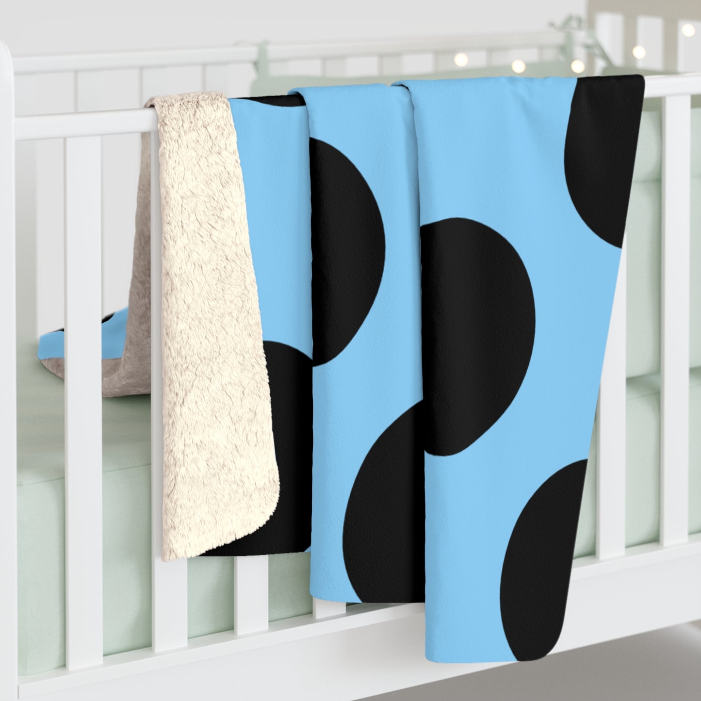 Light Blue, Black Retro Polka Dots Blanket Throw