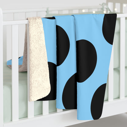 Light Blue, Black Retro Polka Dots Blanket Throw