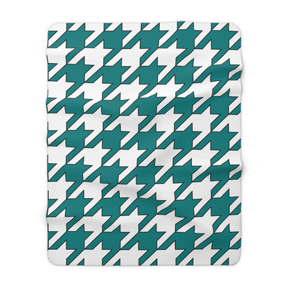 Teal, White Retro Houndstooth Blanket Throw