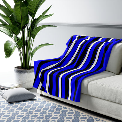 Blue, Black, White Retro Stripes Blanket Throw