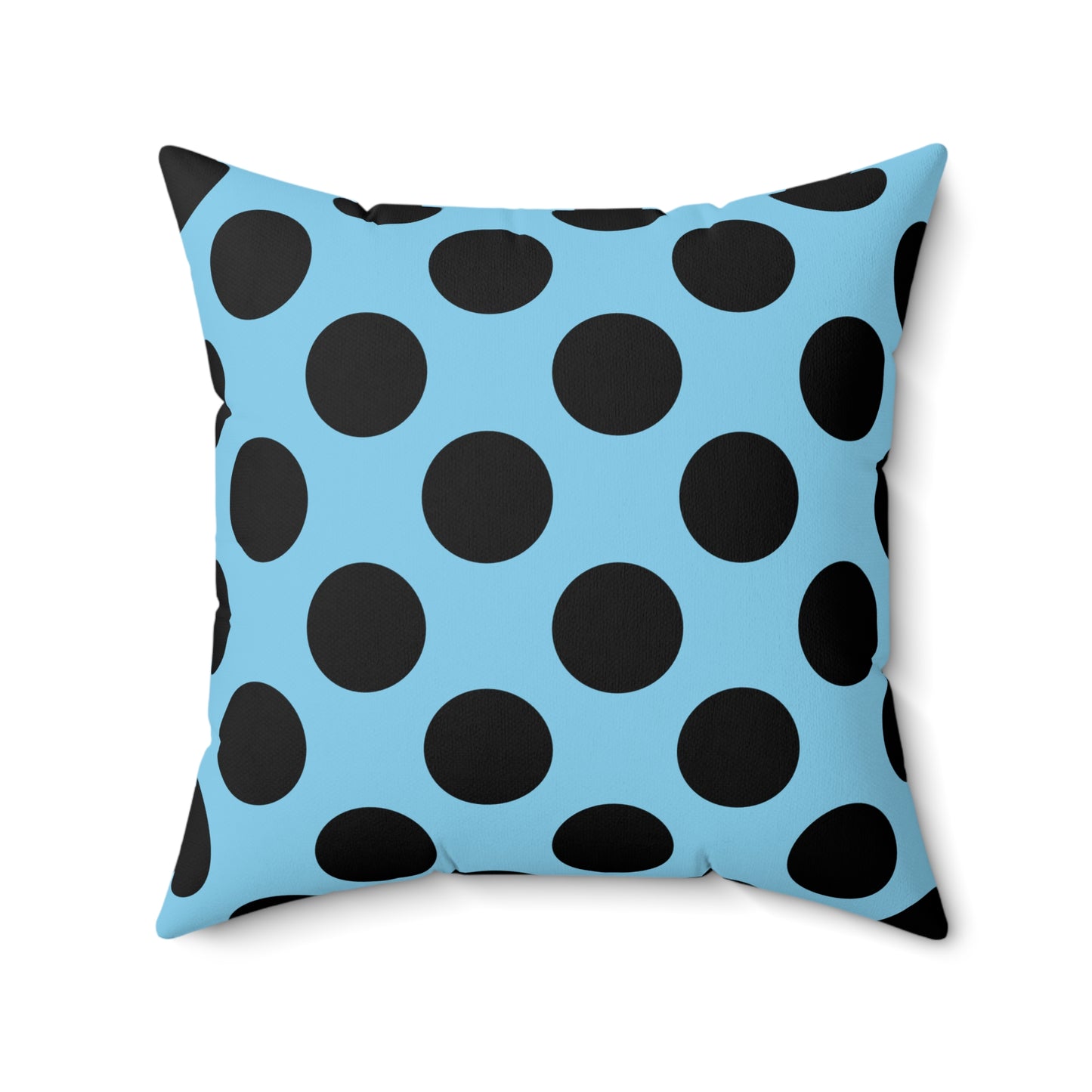 Sky Blue, Black Retro Polka Dots Cushion Pillow