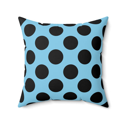 Sky Blue, Black Retro Polka Dots Cushion Pillow