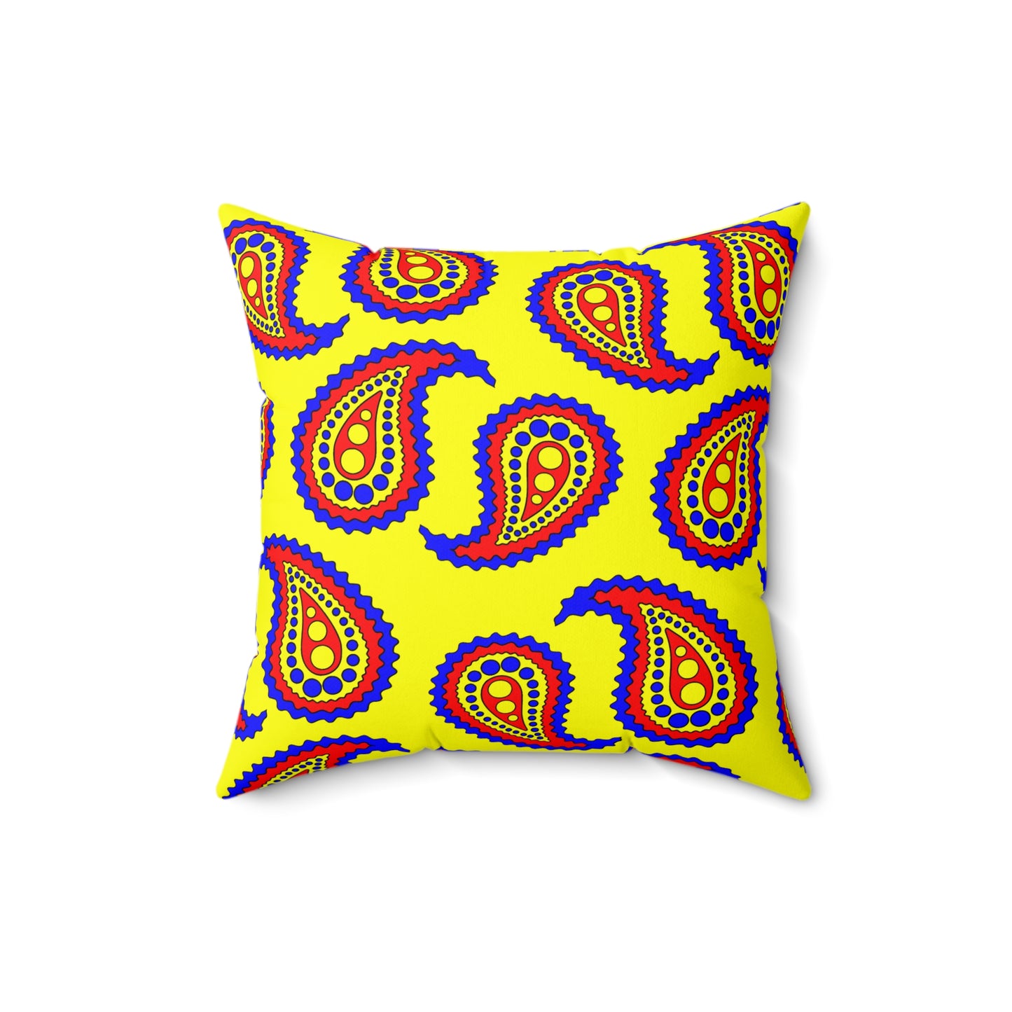 Yellow, Blue, Red Retro Paisley Cushion Pillow