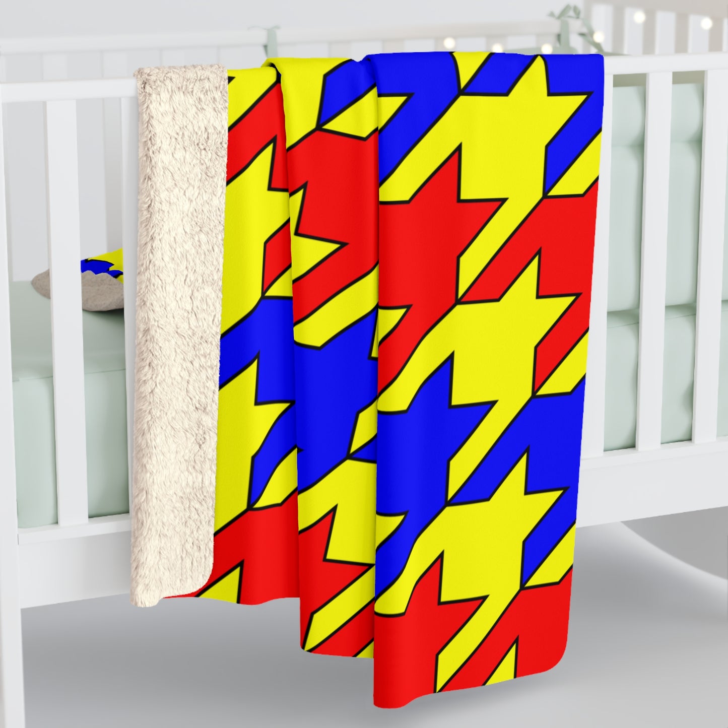 Yellow, Blue, Red Retro Houndstooth Blanket Throw
