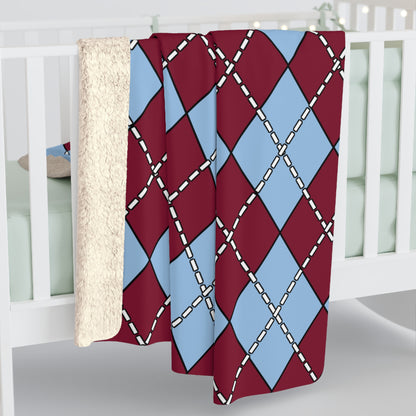 Claret, Blue Retro Argyle Blanket Throw
