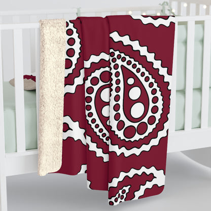 Claret, White Retro Paisley Blanket Throw
