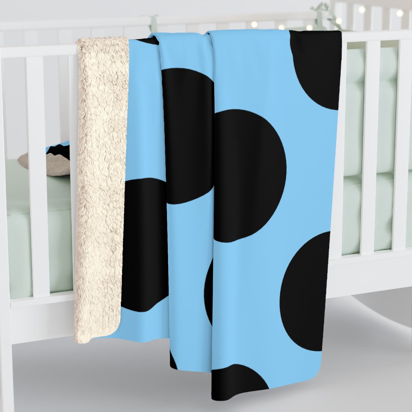 Light Blue, Black Retro Polka Dots Blanket Throw