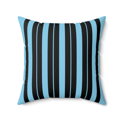 Sky Blue, Black Retro Stripes Cushion Pillow
