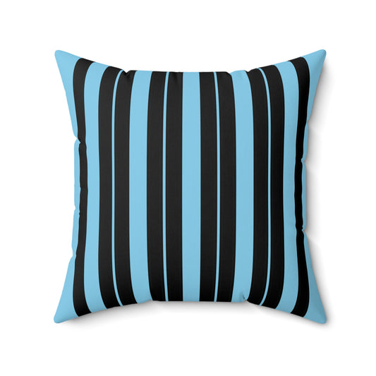 Sky Blue, Black Retro Stripes Cushion Pillow