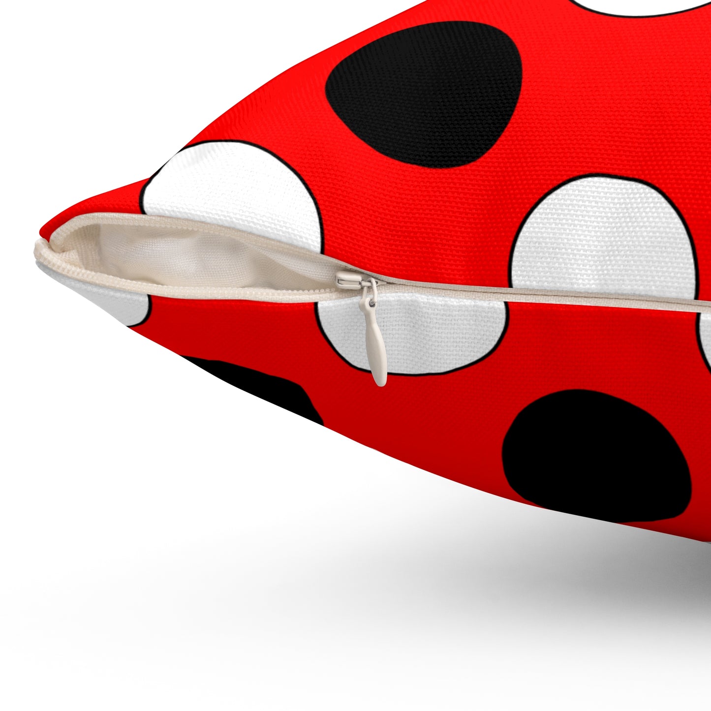 Red, Black, White Retro Polka Dots Cushion Pillow