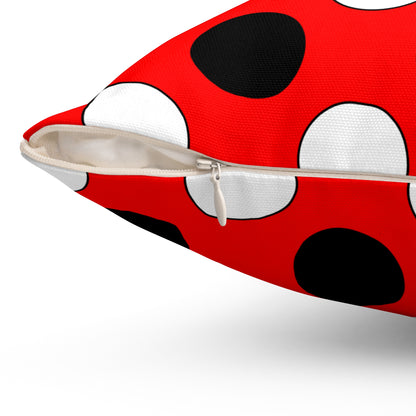 Red, Black, White Retro Polka Dots Cushion Pillow