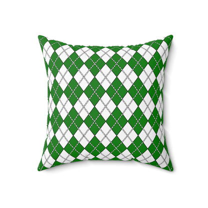 Green, White Retro Argyle Cushion Pillow