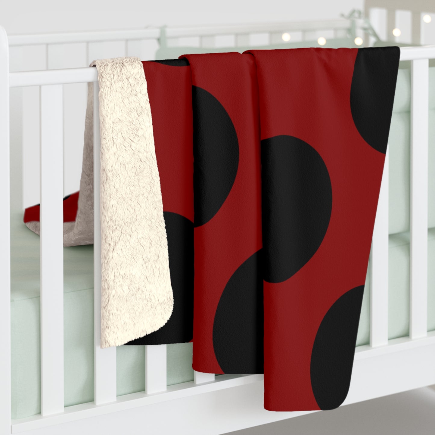 Dark Red, Black Retro Polka Dots Blanket Throw