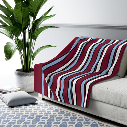 Claret, Blue, White Retro Stripe Blanket Throw