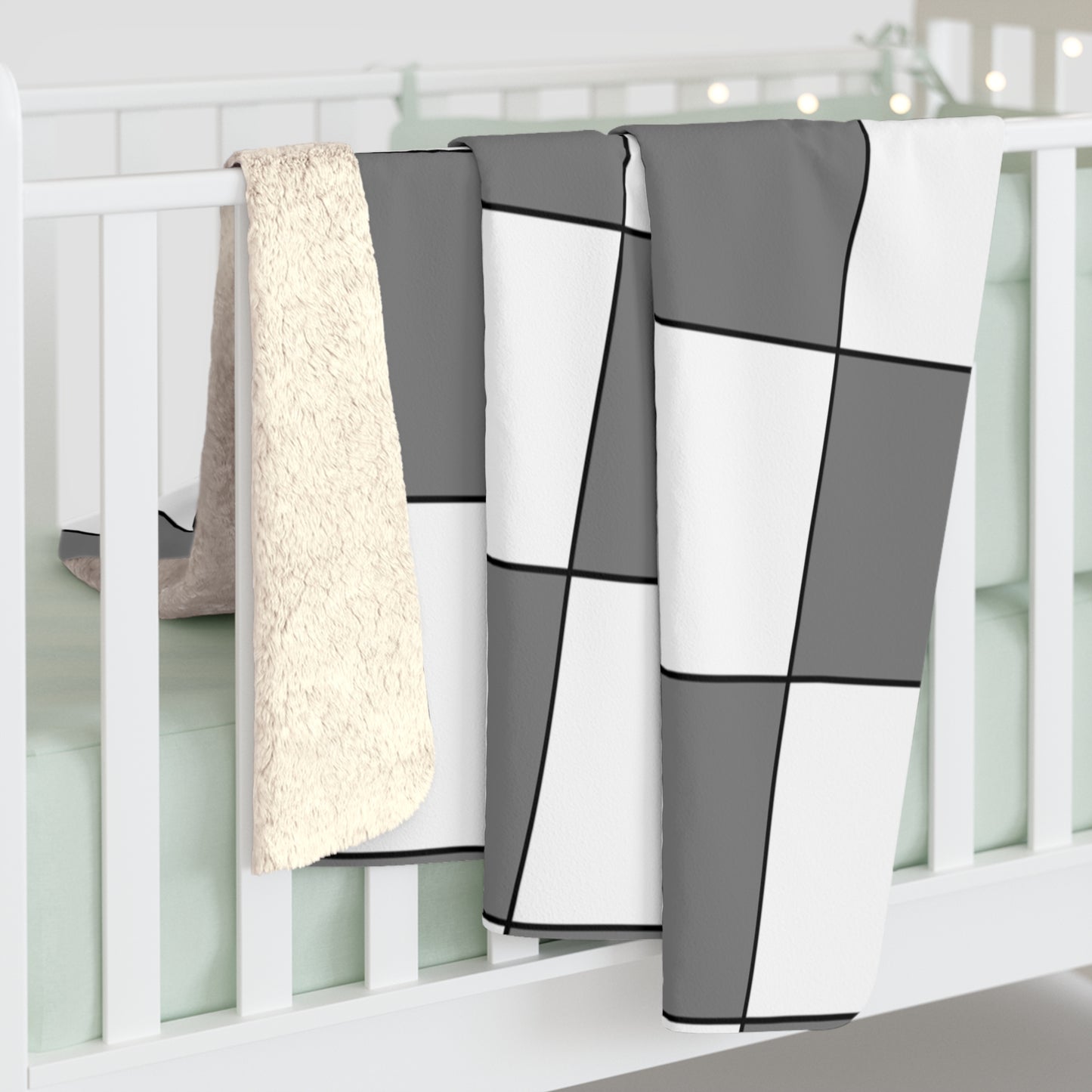 Grey, White Retro Check Blanket Throw